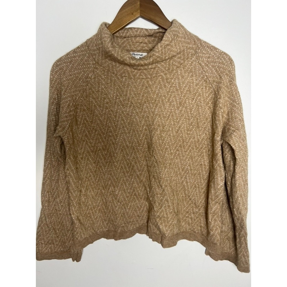Madewell LG Mock‎ Neck Chevron Sweater Camel Brown Merino Wool Alpaca